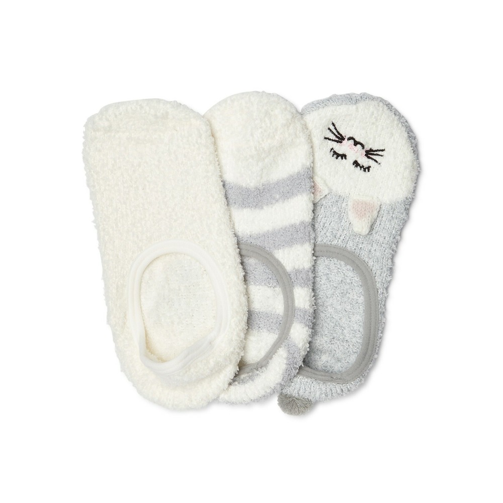 Secret Treasures Women's Cozy Fuzzy Liner Socks 3 Pair Shoe 4-10 Gray Kitty Cat